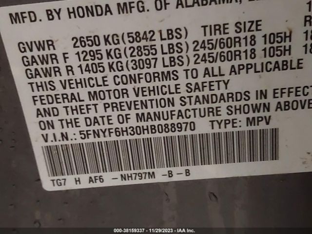 Photo 8 VIN: 5FNYF6H30HB088970 - HONDA PILOT 