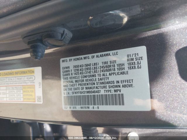 Photo 8 VIN: 5FNYF6H31MB048407 - HONDA PILOT 