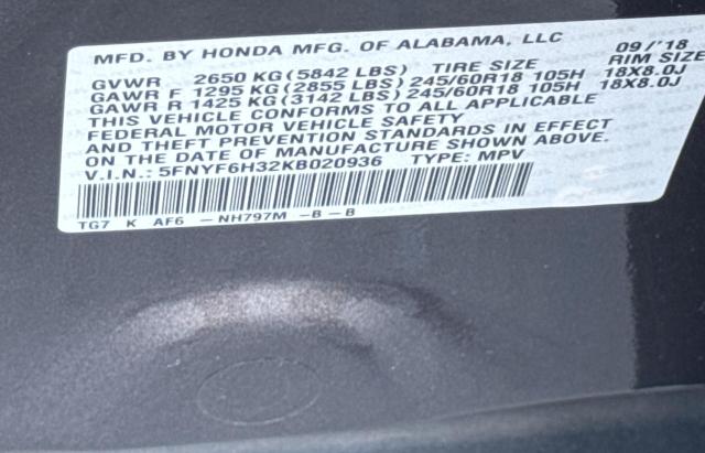 Photo 9 VIN: 5FNYF6H32KB020936 - HONDA PILOT EX 