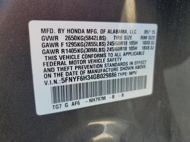 Photo 9 VIN: 5FNYF6H34GB029886 - HONDA PILOT EX 