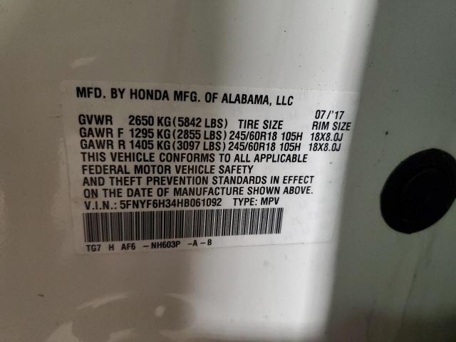 Photo 12 VIN: 5FNYF6H34HB061092 - HONDA PILOT EX 