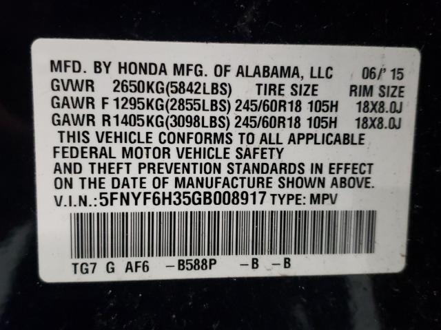 Photo 9 VIN: 5FNYF6H35GB008917 - HONDA PILOT EX 