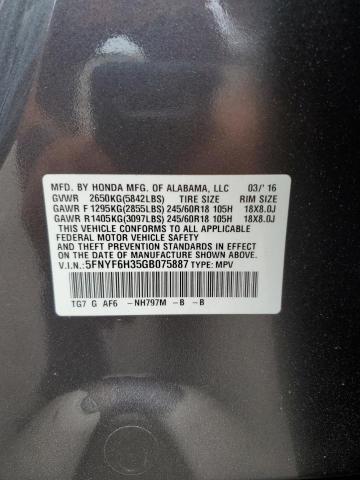 Photo 12 VIN: 5FNYF6H35GB075887 - HONDA PILOT EX 