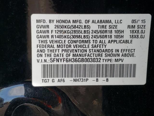 Photo 12 VIN: 5FNYF6H36GB003032 - HONDA PILOT EX 