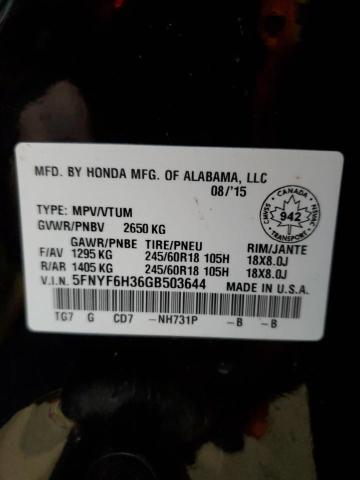 Photo 12 VIN: 5FNYF6H36GB503644 - HONDA PILOT 