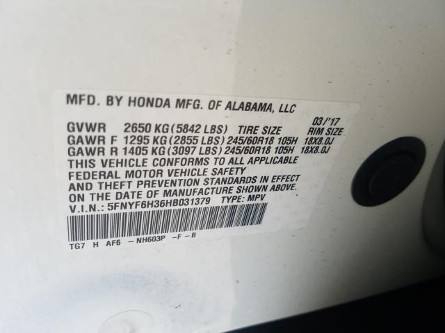 Photo 9 VIN: 5FNYF6H36HB031379 - HONDA PILOT EX 