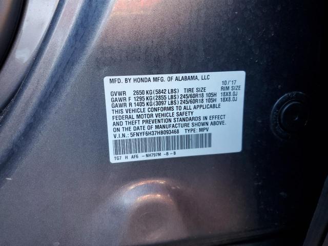 Photo 11 VIN: 5FNYF6H37HB093468 - HONDA PILOT EX 