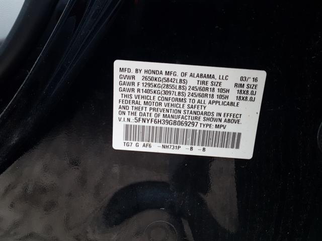 Photo 9 VIN: 5FNYF6H39GB069297 - HONDA PILOT EX 