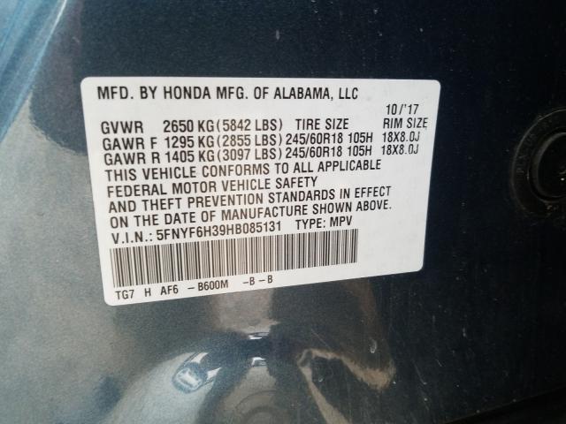 Photo 9 VIN: 5FNYF6H39HB085131 - HONDA PILOT EX 