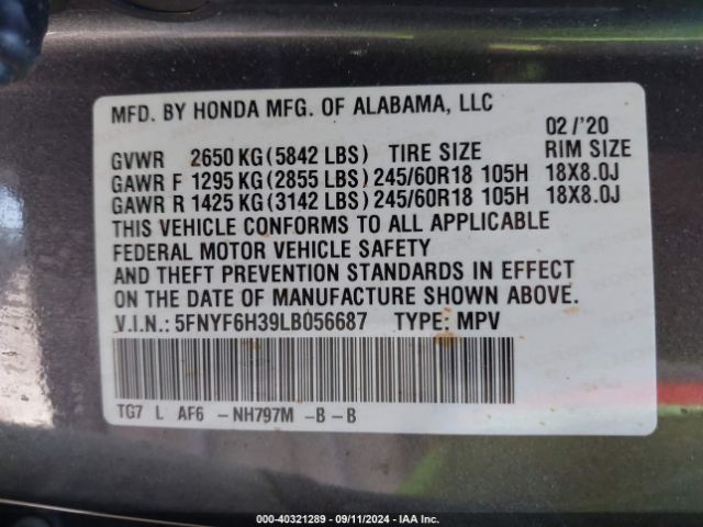 Photo 8 VIN: 5FNYF6H39LB056687 - HONDA PILOT 