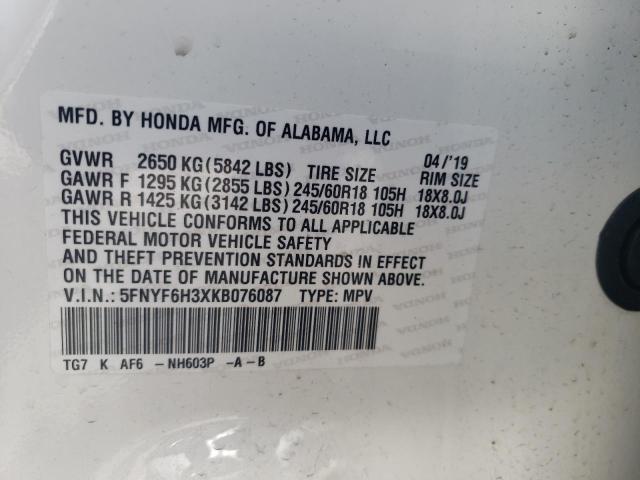 Photo 9 VIN: 5FNYF6H3XKB076087 - HONDA PILOT EX 