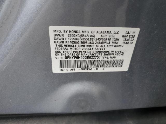 Photo 12 VIN: 5FNYF6H40GB022751 - HONDA PILOT EX 