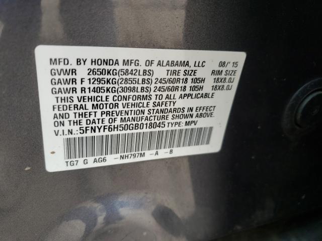 Photo 9 VIN: 5FNYF6H50GB018045 - HONDA PILOT EXL 