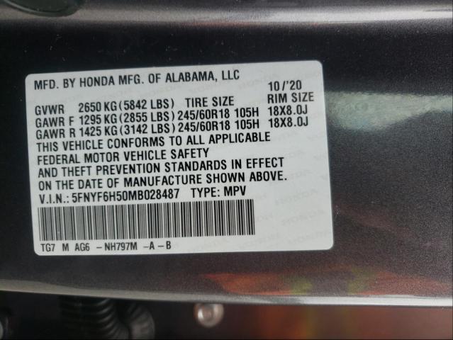 Photo 9 VIN: 5FNYF6H50MB028487 - HONDA PILOT EXL 