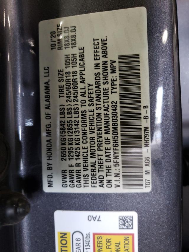 Photo 9 VIN: 5FNYF6H50MB030482 - HONDA PILOT 