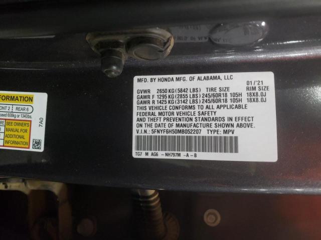 Photo 9 VIN: 5FNYF6H50MB052207 - HONDA PILOT EXL 