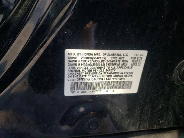 Photo 9 VIN: 5FNYF6H51GB047134 - HONDA PILOT EXL 