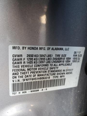 Photo 12 VIN: 5FNYF6H51HB063318 - HONDA PILOT 