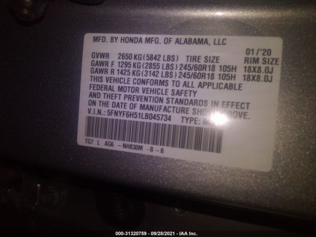 Photo 8 VIN: 5FNYF6H51LB045734 - HONDA PILOT 