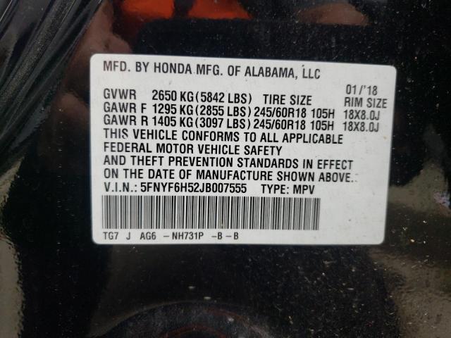 Photo 9 VIN: 5FNYF6H52JB007555 - HONDA PILOT EXL 