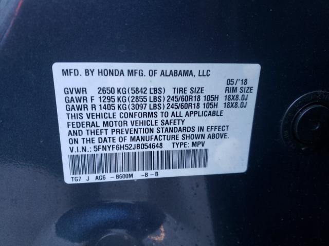 Photo 9 VIN: 5FNYF6H52JB054648 - HONDA PILOT EXL 