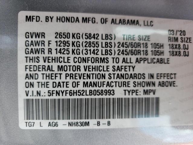 Photo 12 VIN: 5FNYF6H52LB058993 - HONDA PILOT 