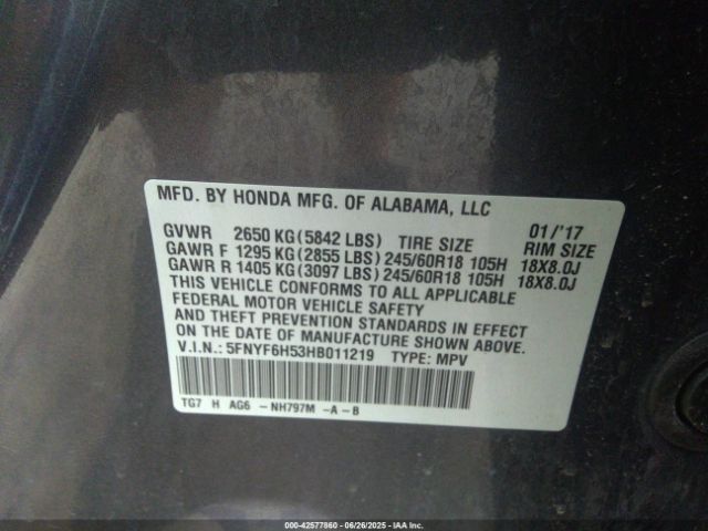 Photo 8 VIN: 5FNYF6H53HB011219 - HONDA PILOT 