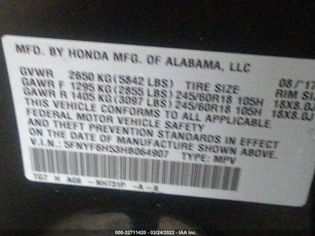 Photo 8 VIN: 5FNYF6H53HB064907 - HONDA PILOT 