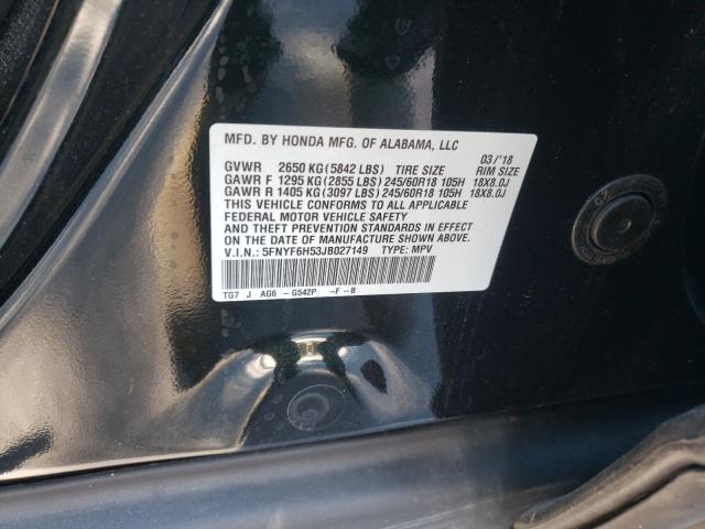 Photo 9 VIN: 5FNYF6H53JB027149 - HONDA PILOT EXL 