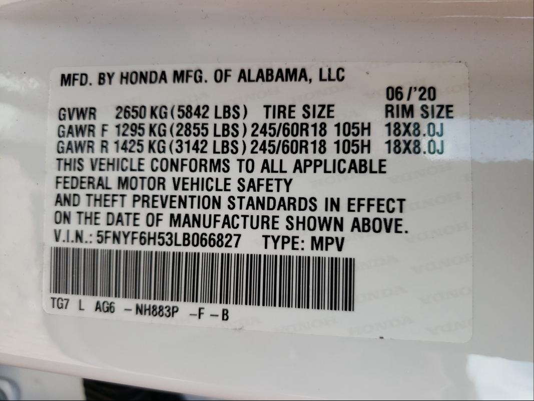 Photo 9 VIN: 5FNYF6H53LB066827 - HONDA PILOT EXL 