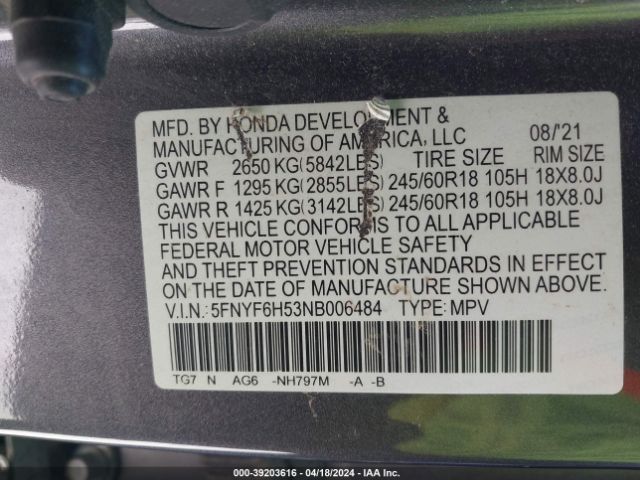 Photo 8 VIN: 5FNYF6H53NB006484 - HONDA PILOT 