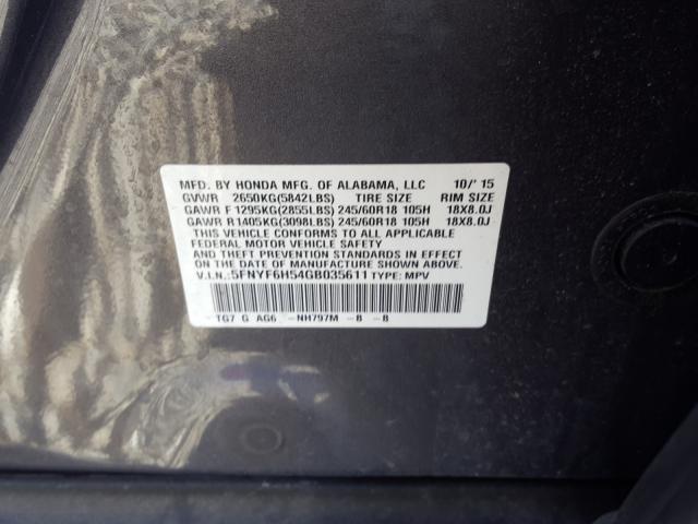 Photo 9 VIN: 5FNYF6H54GB035611 - HONDA PILOT 