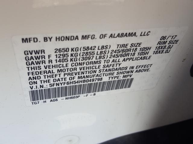 Photo 9 VIN: 5FNYF6H54HB049798 - HONDA PILOT 