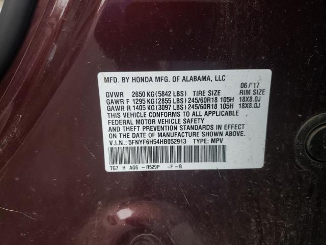 Photo 11 VIN: 5FNYF6H54HB052913 - HONDA PILOT EXL 