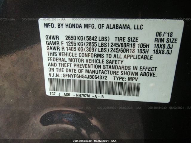 Photo 8 VIN: 5FNYF6H54JB064372 - HONDA PILOT 