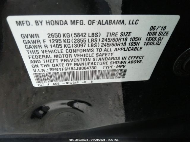 Photo 8 VIN: 5FNYF6H54JB064730 - HONDA PILOT 