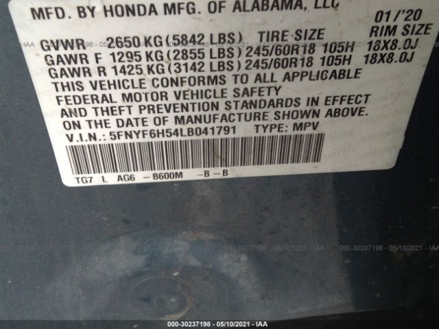 Photo 8 VIN: 5FNYF6H54LB041791 - HONDA PILOT 