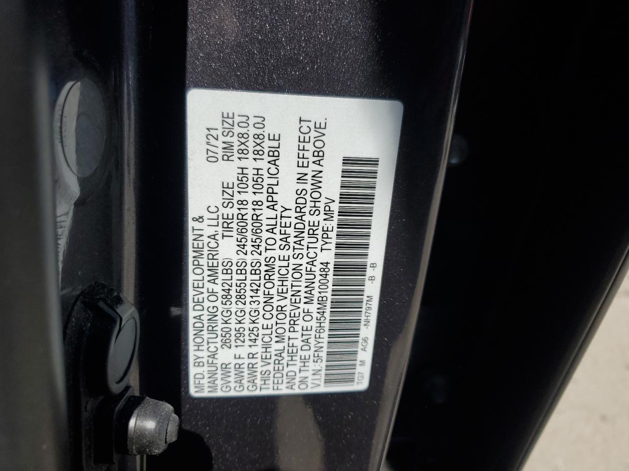 Photo 13 VIN: 5FNYF6H54MB100484 - HONDA PILOT 