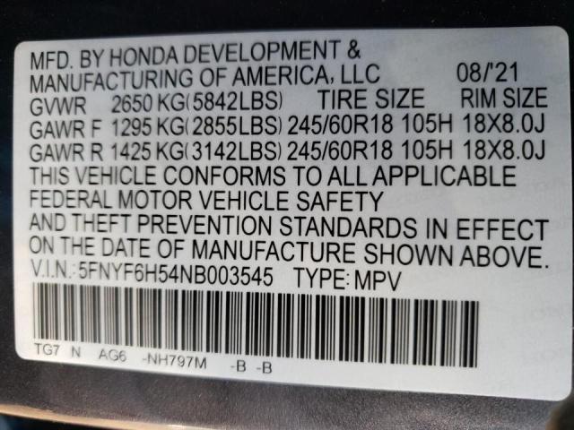 Photo 9 VIN: 5FNYF6H54NB003545 - HONDA PILOT EXL 