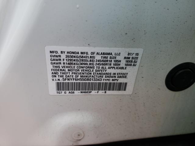 Photo 9 VIN: 5FNYF6H55GB013343 - HONDA PILOT EXL 