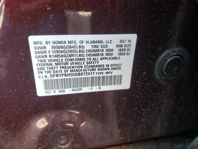 Photo 9 VIN: 5FNYF6H55GB072411 - HONDA PILOT EXL 