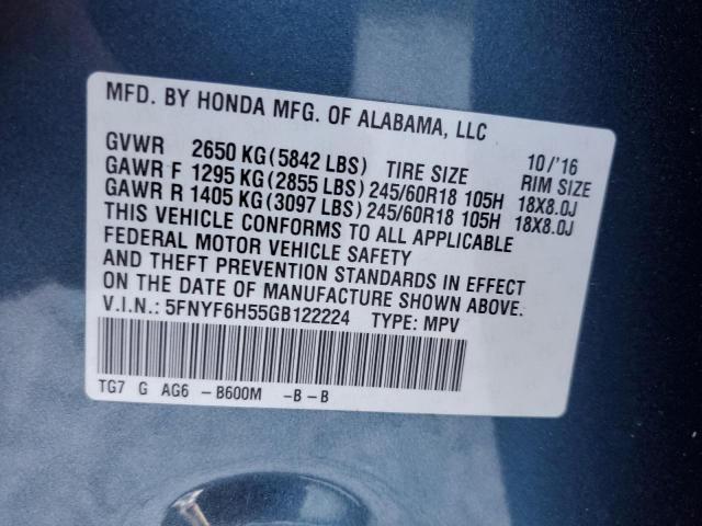 Photo 9 VIN: 5FNYF6H55GB122224 - HONDA PILOT EXL 