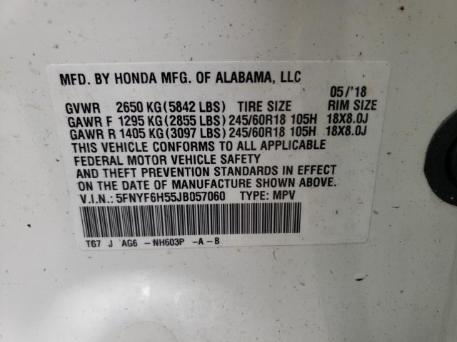 Photo 9 VIN: 5FNYF6H55JB057060 - HONDA PILOT EXL 