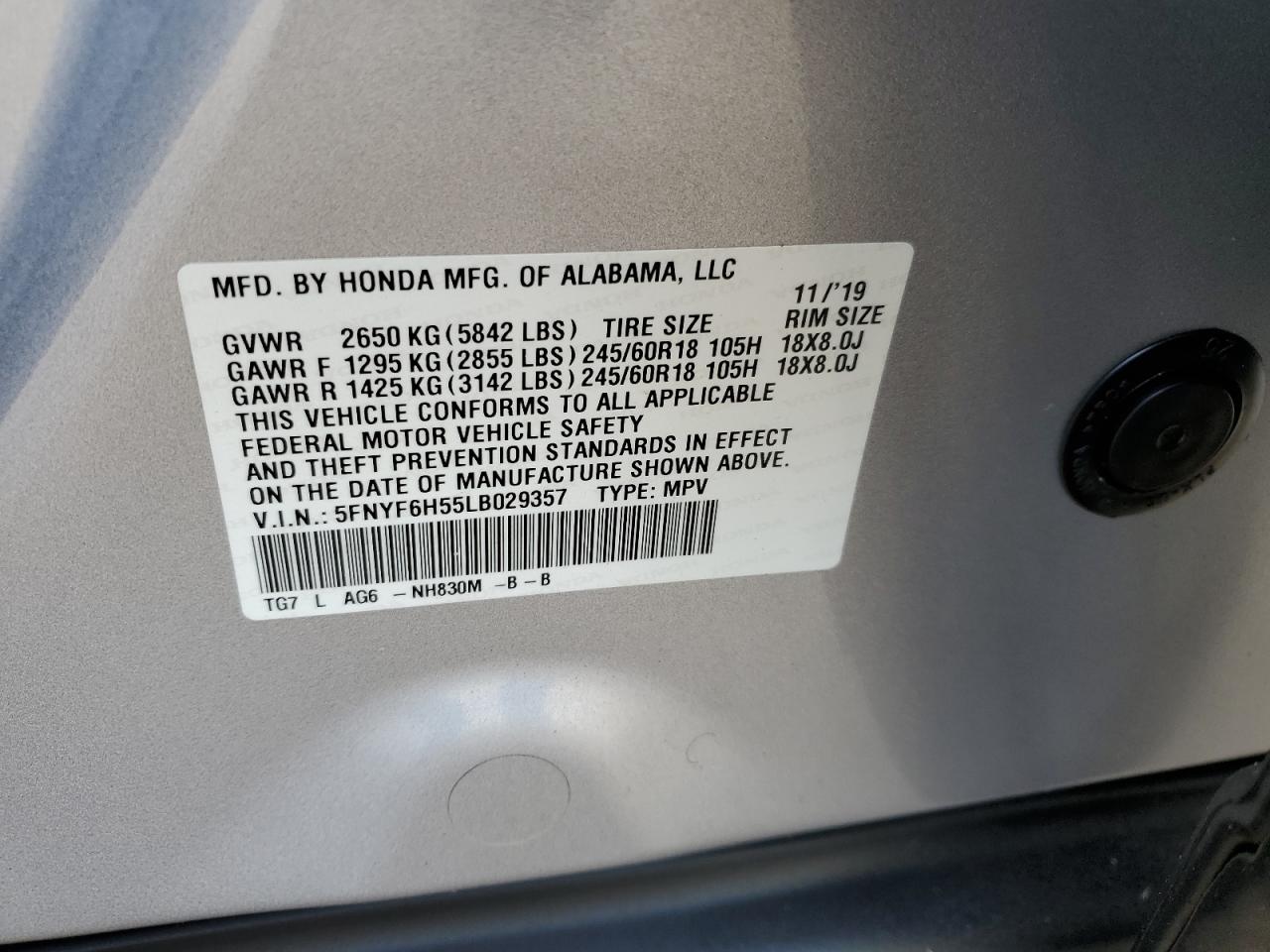 Photo 13 VIN: 5FNYF6H55LB029357 - HONDA PILOT 