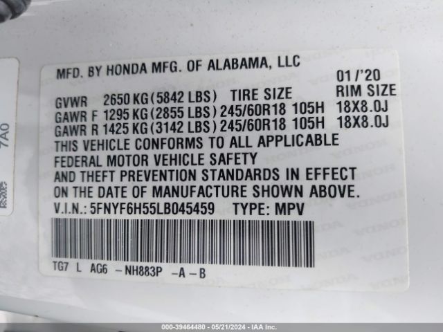 Photo 8 VIN: 5FNYF6H55LB045459 - HONDA PILOT 