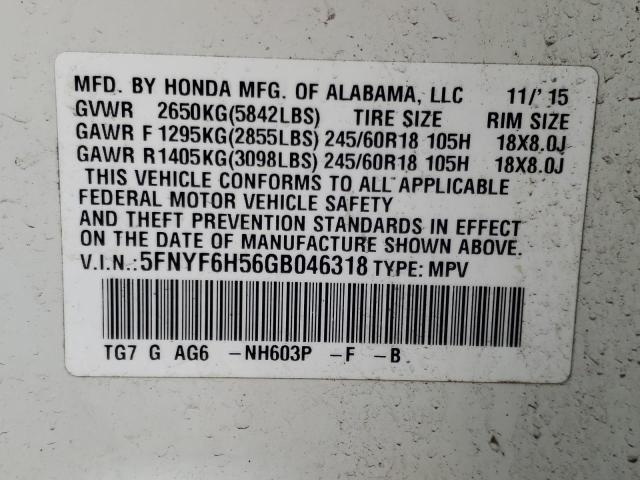 Photo 9 VIN: 5FNYF6H56GB046318 - HONDA PILOT EXL 