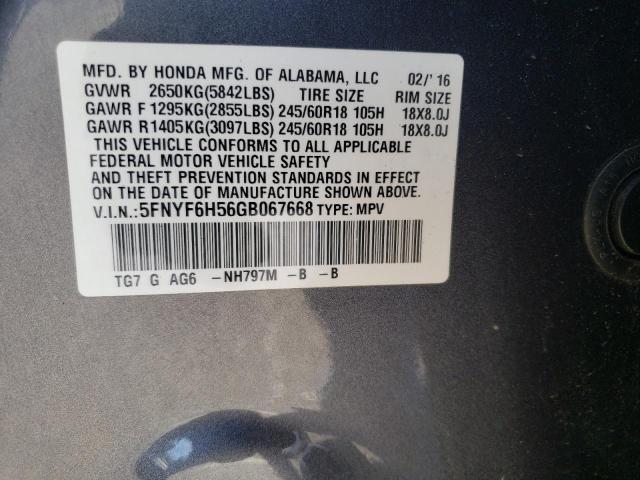 Photo 9 VIN: 5FNYF6H56GB067668 - HONDA PILOT EXL 