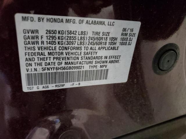 Photo 12 VIN: 5FNYF6H56GB099021 - HONDA PILOT 