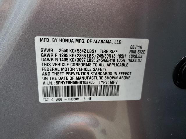 Photo 12 VIN: 5FNYF6H56GB108705 - HONDA PILOT EXL 