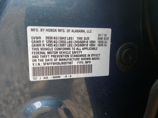 Photo 9 VIN: 5FNYF6H56JB007087 - HONDA PILOT EXL 